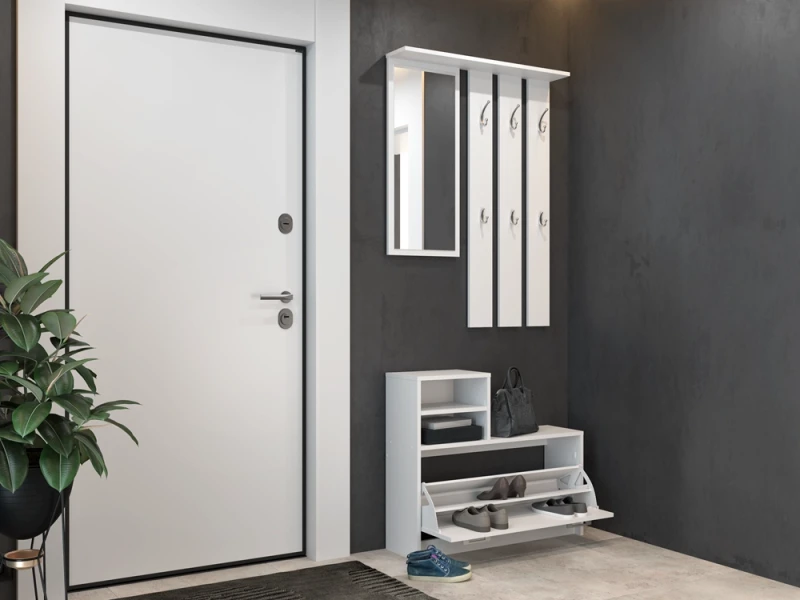 Garderoba wieszak lustro szafka na buty z lustrem/ Biały