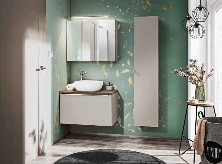 Zestaw mebli łazienkowych SANTA FE TAUPE z umywalką SMILE i blatem 60 cm - 3 elementy