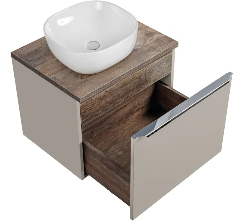 Zestaw mebli łazienkowych SANTA FE TAUPE z umywalką SMILE i blatem 60 cm - 3 elementy