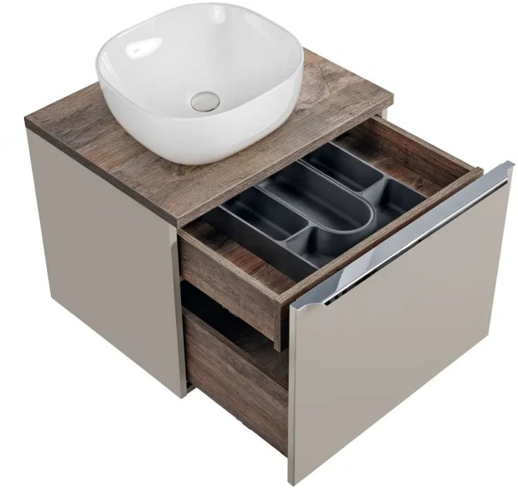 Zestaw mebli łazienkowych SANTA FE TAUPE z umywalką SMILE i blatem 60 cm - 3 elementy