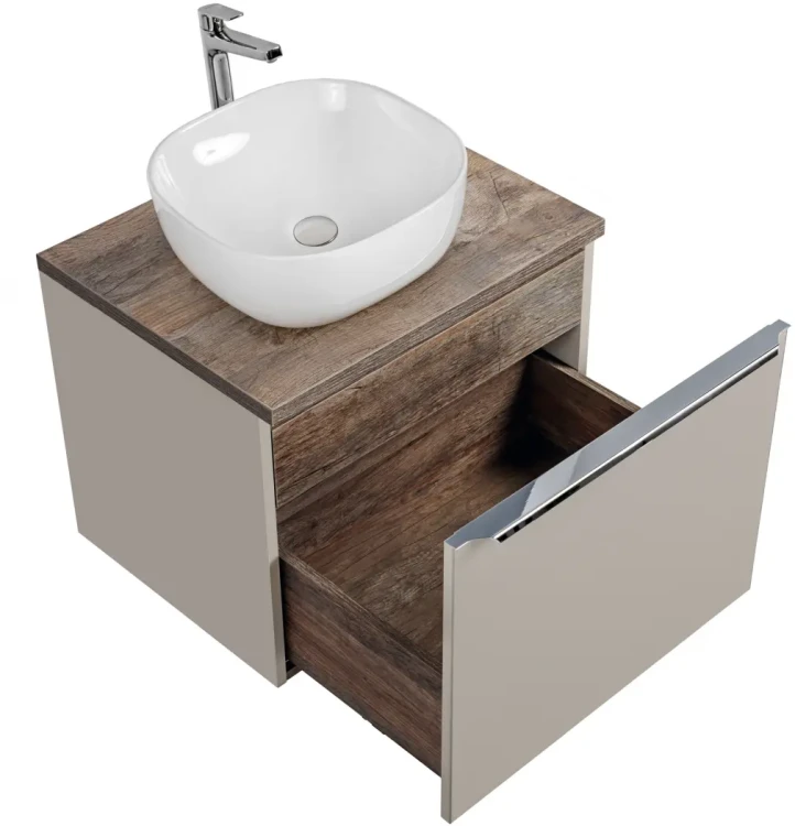 Zestaw mebli łazienkowych SANTA FE TAUPE z umywalką SMILE i blatem 60 cm - 3 elementy