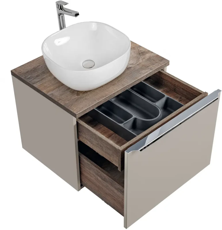 Zestaw mebli łazienkowych SANTA FE TAUPE z umywalką SMILE i blatem 60 cm - 3 elementy