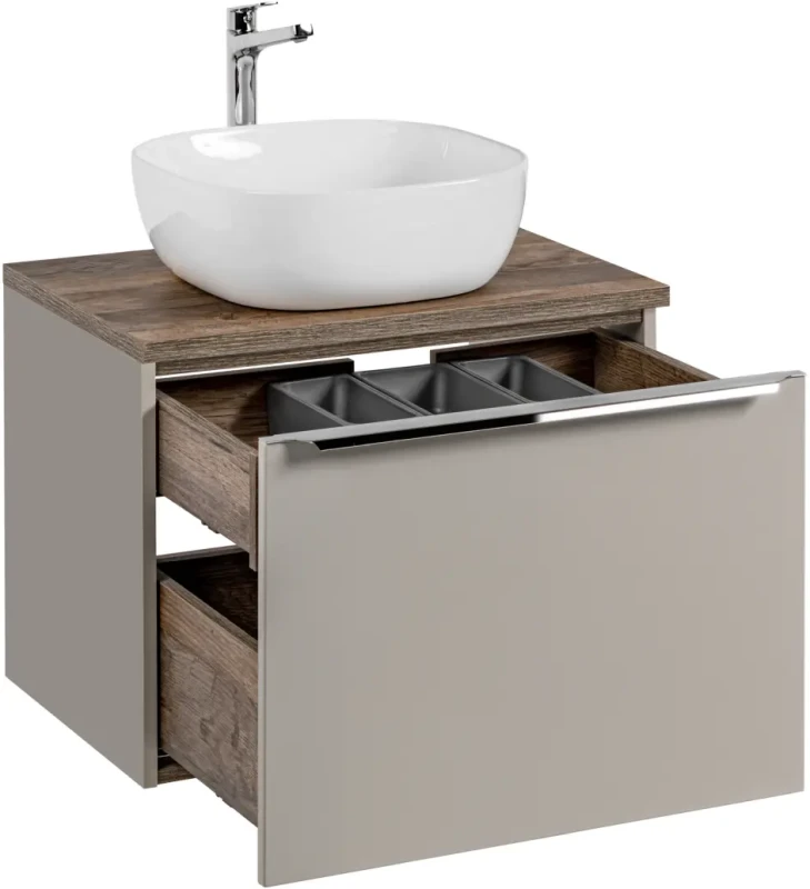 Zestaw mebli łazienkowych SANTA FE TAUPE z umywalką SMILE i blatem 60 cm - 3 elementy