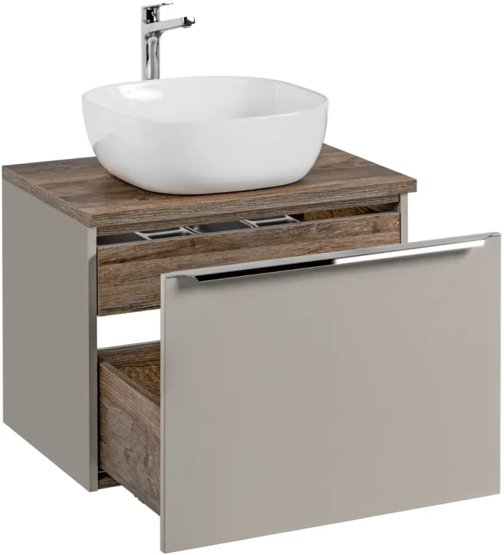 Zestaw mebli łazienkowych SANTA FE TAUPE z umywalką SMILE i blatem 60 cm - 3 elementy