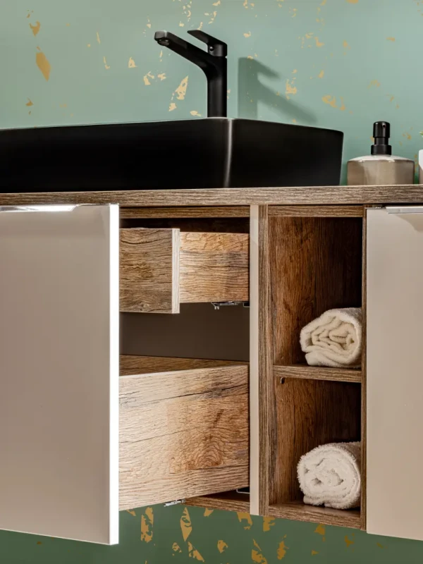 Zestaw mebli łazienkowych SANTA FE TAUPE z umywalką SMILE i blatem 60 cm - 3 elementy