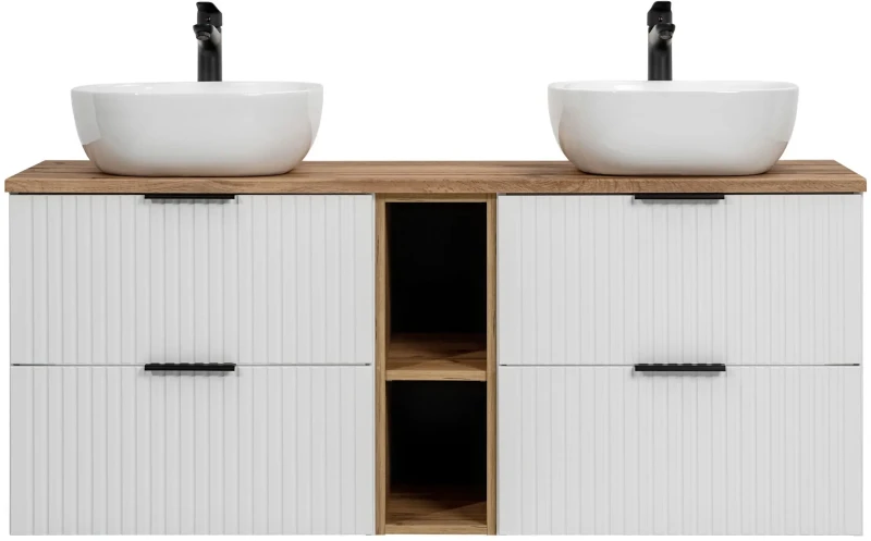 Zestaw mebli łazienkowych ADEL WHITE z dwoma umywalkami SMILE i blatem 140 cm - 6 elementów