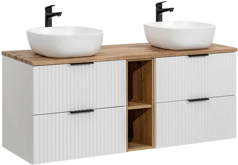 Zestaw mebli łazienkowych ADEL WHITE z dwoma umywalkami SMILE i blatem 140 cm - 6 elementów