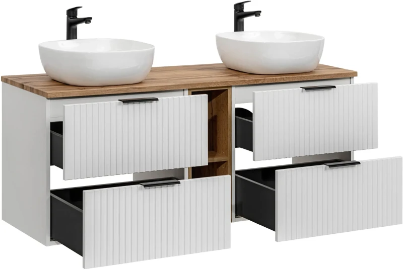 Zestaw mebli łazienkowych ADEL WHITE z dwoma umywalkami SMILE i blatem 140 cm - 6 elementów