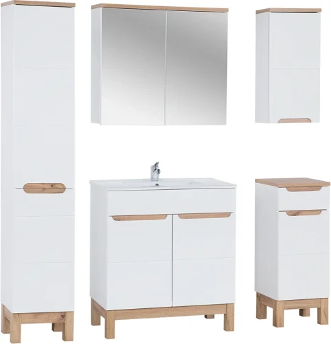 Zestaw mebli łazienkowych BALI WHITE z szafką pod umywalkę 80 cm - 7 elementów
