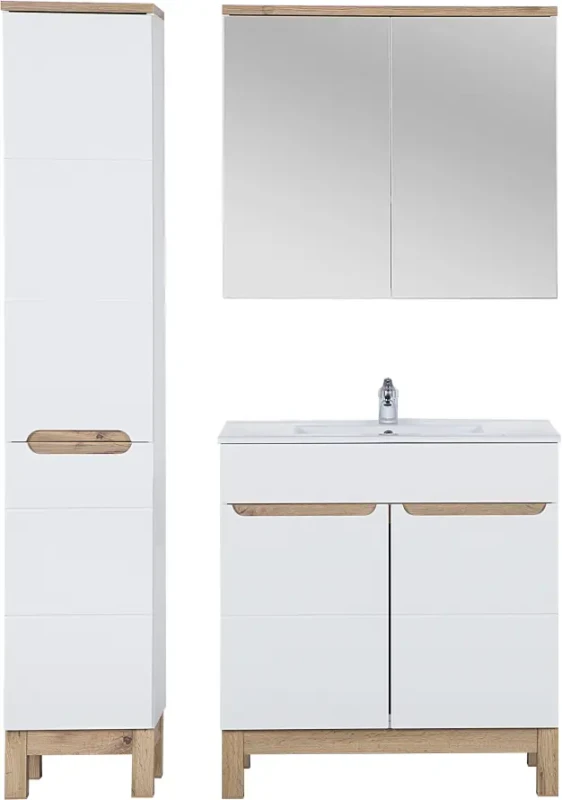 Zestaw mebli łazienkowych BALI WHITE z szafką pod umywalkę 80 cm - 5 elementów
