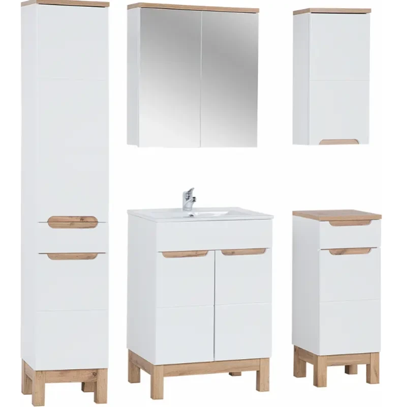 Zestaw mebli łazienkowych BALI WHITE 1 z szafką pod umywalkę 80 cm - 7 elementów