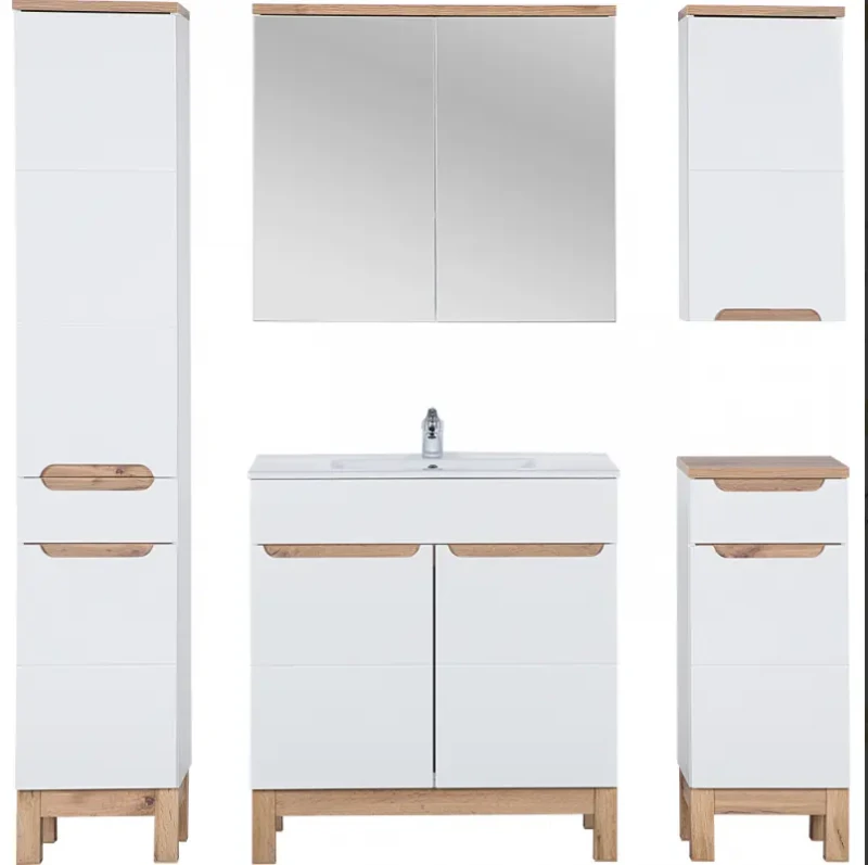 Zestaw mebli łazienkowych BALI WHITE 1 z szafką pod umywalkę 80 cm - 7 elementów