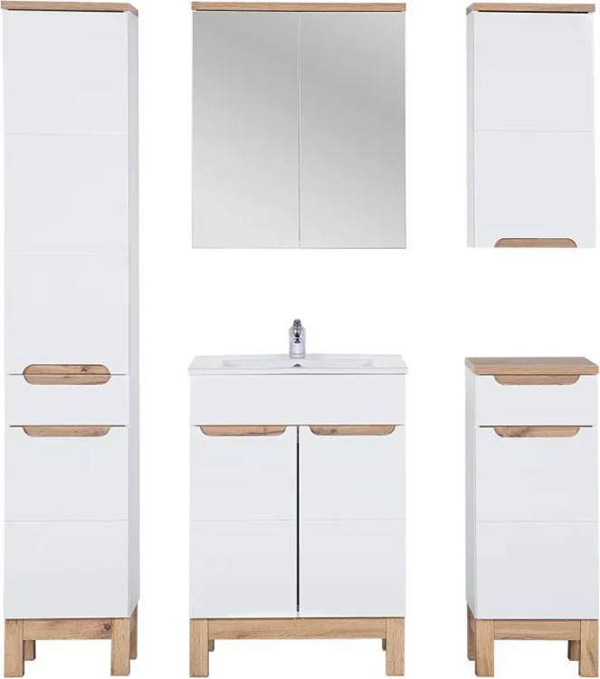 Zestaw mebli łazienkowych BALI WHITE z szafką pod umywalkę 60 cm - 7 elementów
