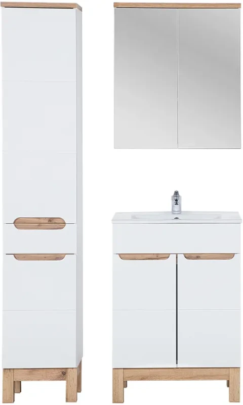 Zestaw mebli łazienkowych BALI WHITE z szafką pod umywalkę 60 cm - 5 elementów