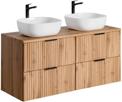 Zestaw mebli łazienkowych ADEL OAK z dwoma umywalkami SMILE i blatem 120 cm - 5 elementów