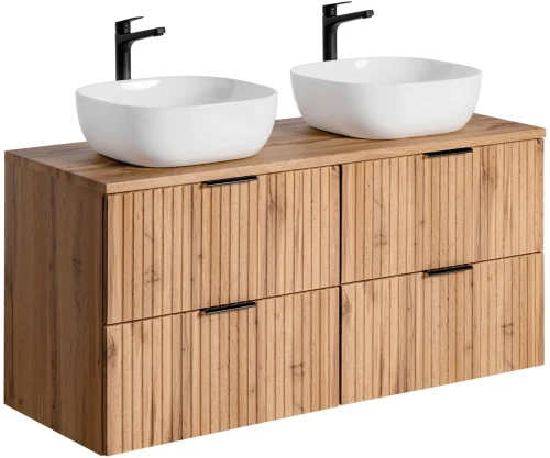 Zestaw mebli łazienkowych ADEL OAK z dwoma umywalkami SMILE i blatem 120 cm - 5 elementów