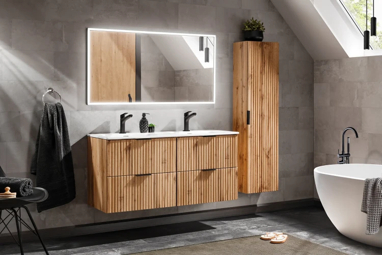Zestaw mebli łazienkowych ADEL OAK A03 z szafką pod umywalkę 120 cm - 7 elementów