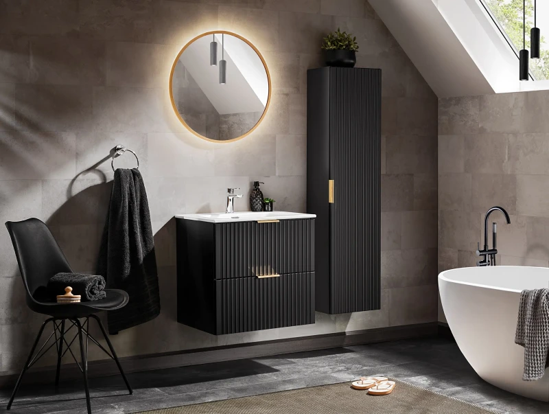 Zestaw mebli łazienkowych ADEL BLACK A02 z szafką pod umywalkę 60 cm - 5 elementów