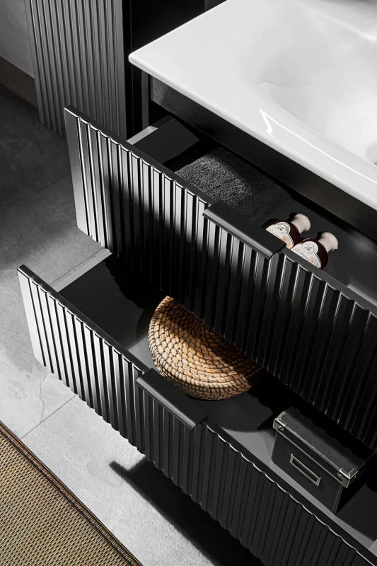 Zestaw mebli łazienkowych ADEL BLACK A02 z szafką pod umywalkę 60 cm - 5 elementów (uchwyt chrom polysk)