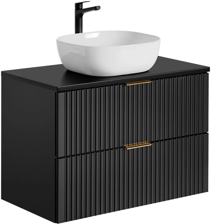 Zestaw mebli łazienkowych ADEL BLACK A03 z szafką pod umywalkę 80 cm - 5 elementów