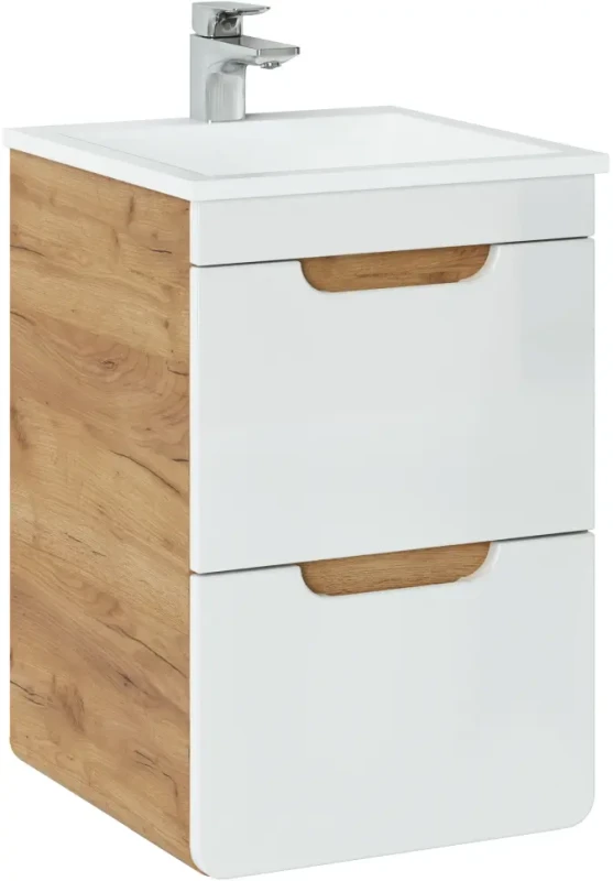 Szafka pod umywalkę 40 cm ARUBA biały połysk / dąb craft złoty