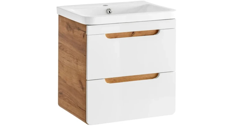 Szafka pod umywalkę 50 cm ARUBA biały połysk / dąb craft złoty