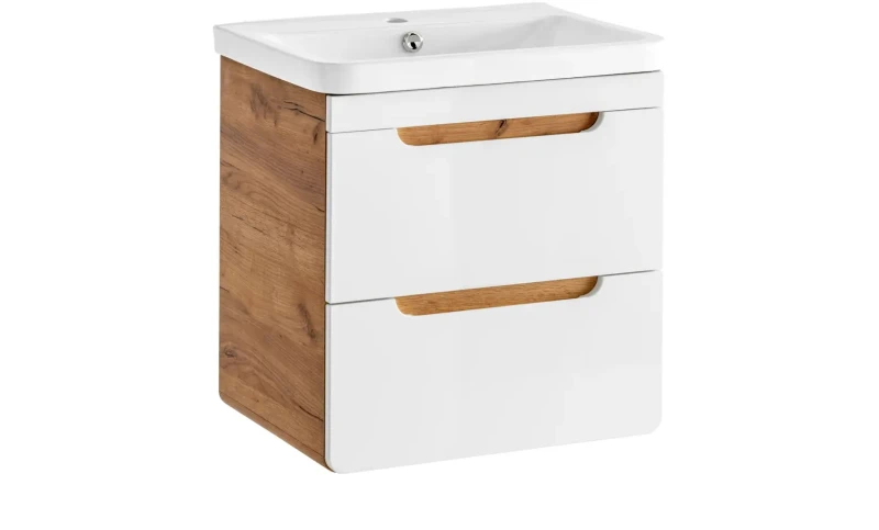 Szafka pod umywalkę 50 cm ARUBA biały połysk / dąb craft złoty