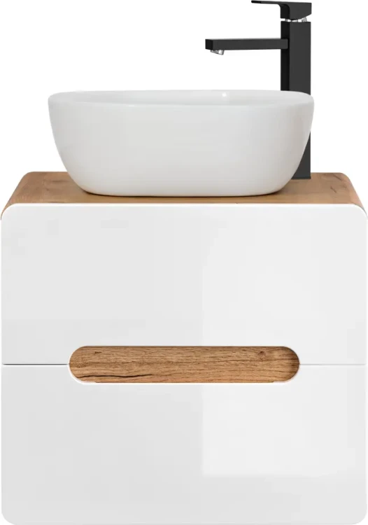 Szafka pod umywalkę 60 cm ARUBA 828 biały połysk / dąb craft złoty