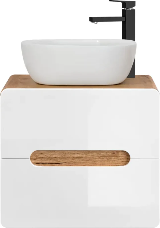 Szafka pod umywalkę 60 cm ARUBA 828 biały połysk / dąb craft złoty