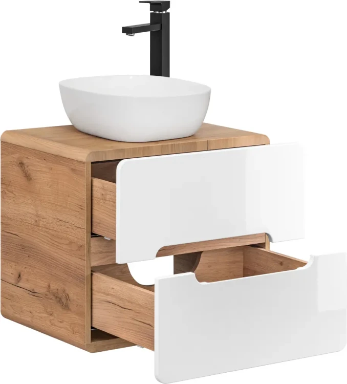 Szafka pod umywalkę 60 cm ARUBA 828 biały połysk / dąb craft złoty