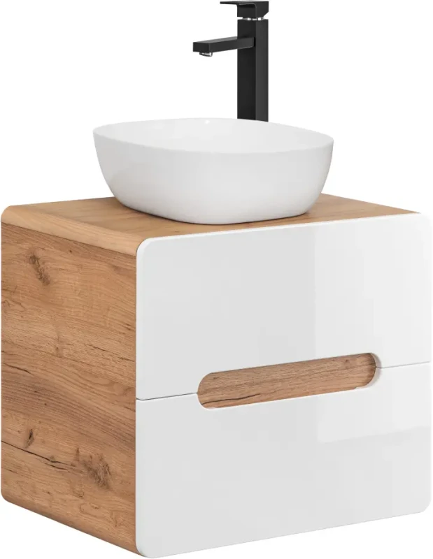 Szafka pod umywalkę 60 cm ARUBA 828 biały połysk / dąb craft złoty