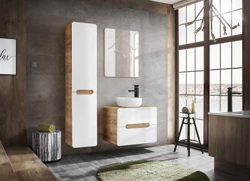 Szafka pod umywalkę 60 cm ARUBA 828 biały połysk / dąb craft złoty