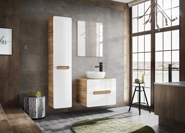 Szafka pod umywalkę 60 cm ARUBA 828 biały połysk / dąb craft złoty