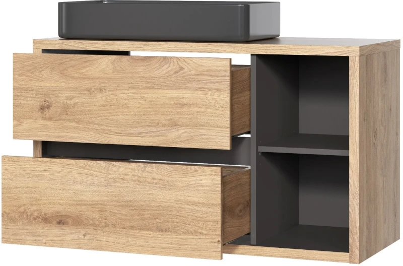 Szafka łazienkowa 100 cm DEVON dąb shetland/grafit z umywalką SLIM