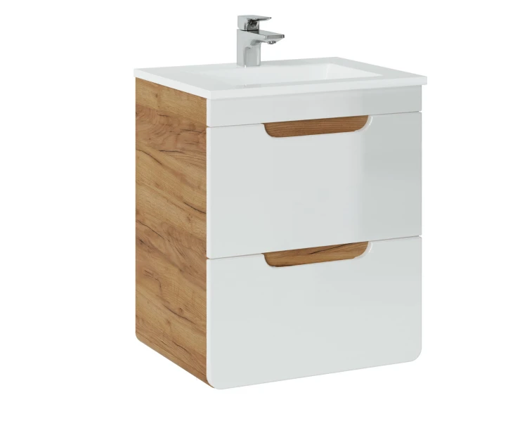 Szafka pod umywalkę 50 cm ARUBA biały połysk / dąb craft złoty