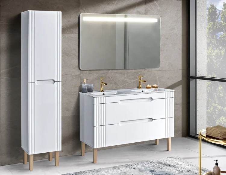 Zestaw mebli łazienkowych FIJI WHITE 120 cm z umywalką Lava (aranżacja)
