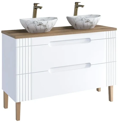 Zestaw mebli łazienkowych FIJI WHITE z dwoma umywalkami PATI i blatem 120 cm - 6 elementów