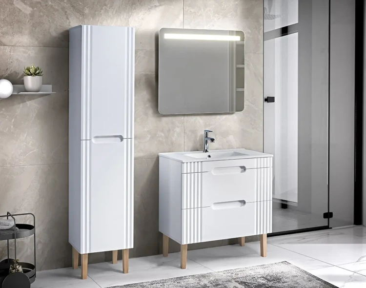 Zestaw mebli łazienkowych FIJI WHITE 80 cm z umywalką Lava - 5 elementów (aranżacja)