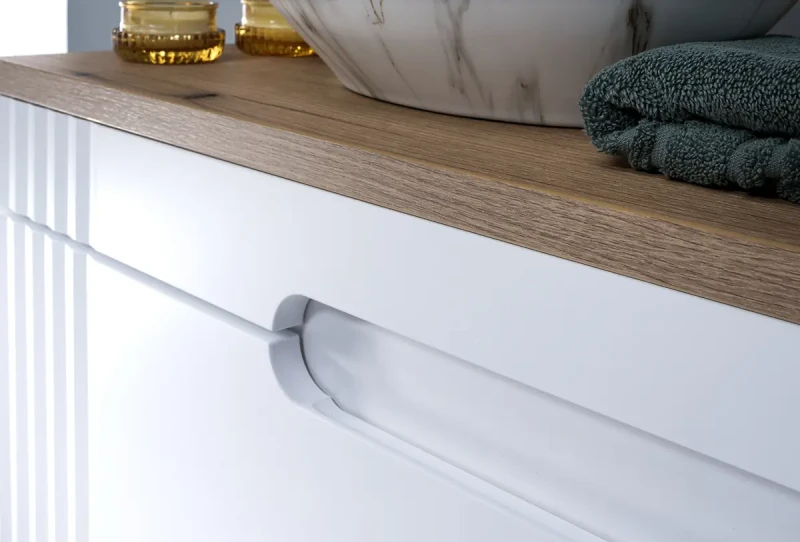 Zestaw mebli łazienkowych FIJI WHITE z umywalką LENA i blatem 80 cm - 5 elementów (detal)