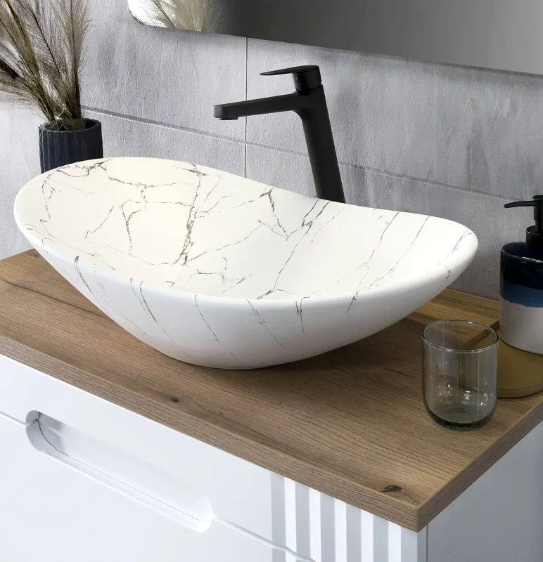 Zestaw mebli łazienkowych FIJI WHITE z umywalką LENA i blatem 80 cm - 5 elementów (detal)