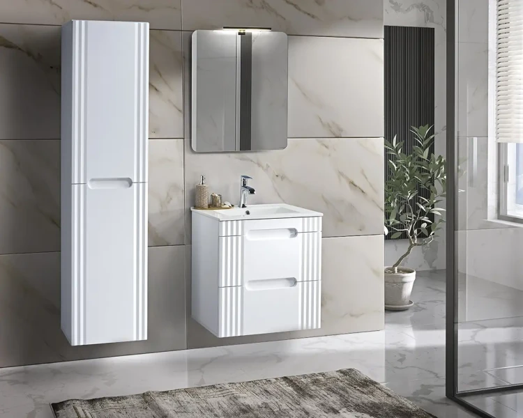 Zestaw mebli łazienkowych FIJI WHITE 60 cm z umywalką Lava - 5 elementów (aranżacja)