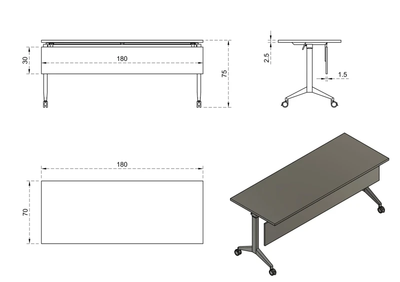Biurko Yumi S 180x70 cm Biały