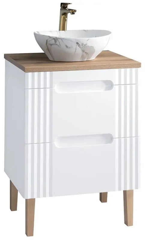 Zestaw mebli łazienkowych FIJI WHITE z umywalką PATI i blatem 60 cm - 5 elementów