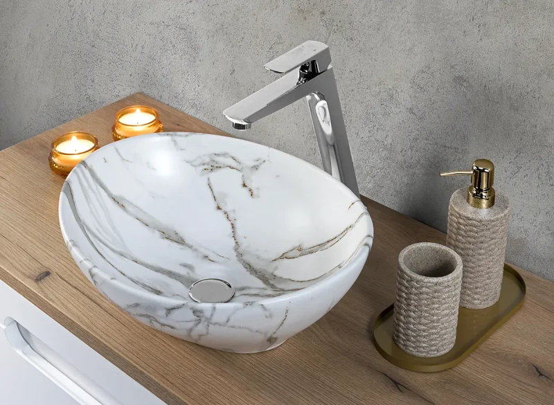 Zestaw mebli łazienkowych FIJI WHITE A02 (umywalka ceramiczna nablatowa UN-PATI-MW3)