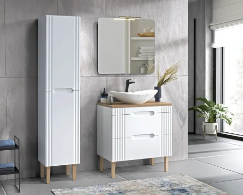 Zestaw mebli łazienkowych FIJI WHITE A06 z szafką pod umywalkę 80 cm - 8 elementów