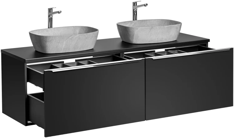 Zestaw mebli łazienkowych SANTA FE BLACK z dwoma umywalkami SMILE i blatem 160 cm