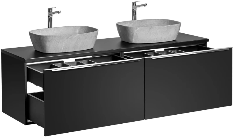 Zestaw mebli łazienkowych SANTA FE BLACK z dwoma umywalkami SMILE i blatem 160 cm