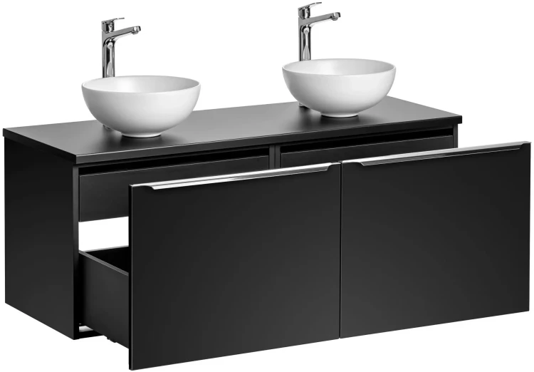 Zestaw mebli łazienkowych SANTA FE BLACK z dwoma umywalkami DOMI i blatem 120 cm