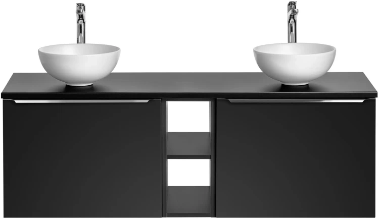 Zestaw mebli łazienkowych SANTA FE BLACK z dwoma umywalkami DOMI i blatem 140 cm
