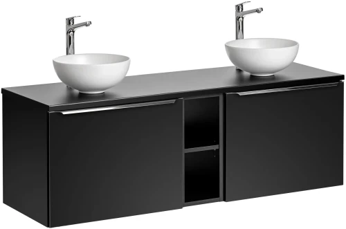 Zestaw mebli łazienkowych SANTA FE BLACK z dwoma umywalkami DOMI i blatem 140 cm
